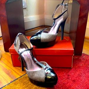 Lulu Townsend Platform Heels with patent leather & tweed